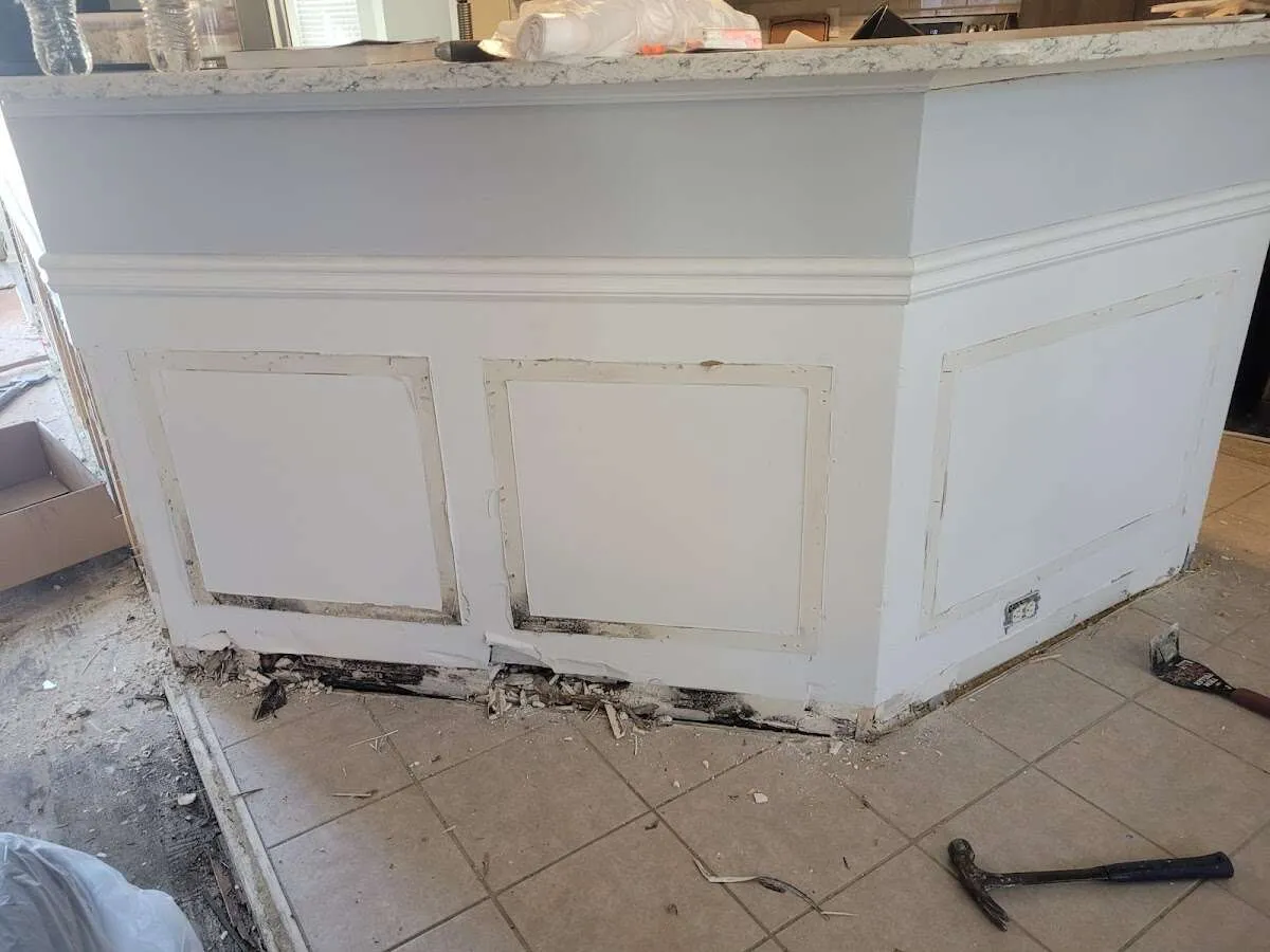 Water damage and mold on kitchen during Sewage Cleanup & Sanitation in Piedmont